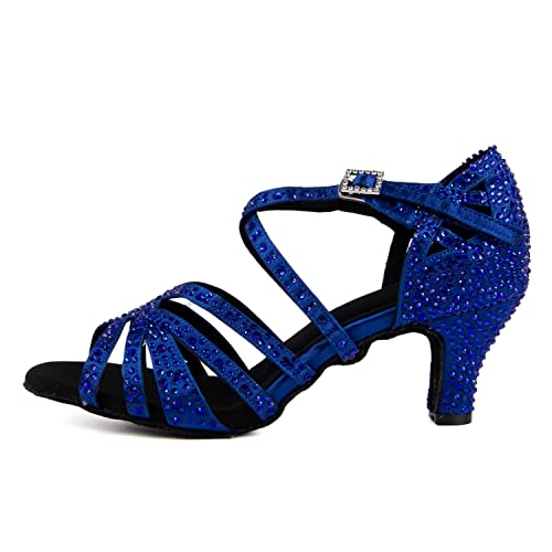 Syrads Damen Ballsaal Latein Tanzschuhe mit Strass Salsa Tango Bachata Indoor Tanzschuhe für Hochzeitsfeier Abschlussball,Blau 6cm Heel,38 EU von Syrads