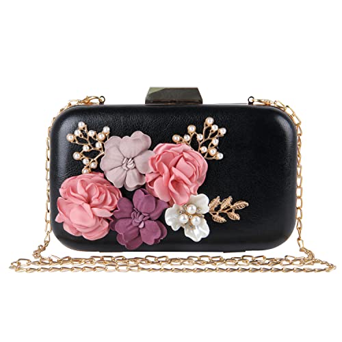 Syrads Damen Clutch Bag Flower Abendtasche Handtasche Clutch Wallet Purse Bag,Schwarz von Syrads