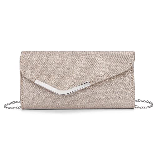 Syrads Damen Clutch Bag Glänzende Pailletten Abendtaschen mit abnehmbarer Kette Umhängetasche Modische Tasche Eleganter Umschlag Umhängetaschen für Prom Party,Champagner von Syrads