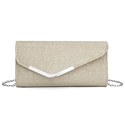 Syrads Damen Clutch Bag Glänzende Pailletten Abendtaschen mit abnehmbarer Kette Umhängetasche Modische Tasche Eleganter Umschlag Umhängetaschen für Prom Party,Gold von Syrads