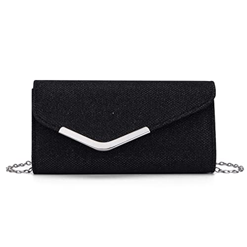 Syrads Damen Clutch Bag Glänzende Pailletten Abendtaschen mit abnehmbarer Kette Umhängetasche Modische Tasche Eleganter Umschlag Umhängetaschen für Prom Party,Schwarz von Syrads