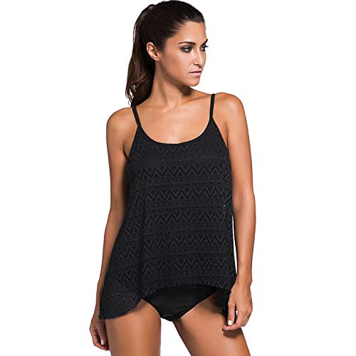 Syrads Damen Gittergewebe Tankini-Sets Badebekleidung 2 Stücke Badeanzug Schwimmkostüm mit Slip von Syrads