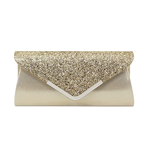 Syrads Damen Pochette Glitter Clutch Bag Abendtasche Modische Umhängetasche Eleganter Umschlag Umhängetaschen,Gold von Syrads