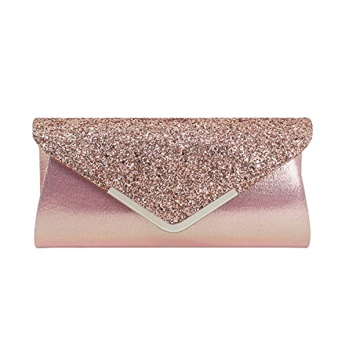 Syrads Damen Pochette Glitter Clutch Bag Abendtasche Modische Umhängetasche Eleganter Umschlag Umhängetaschen,Rosa von Syrads