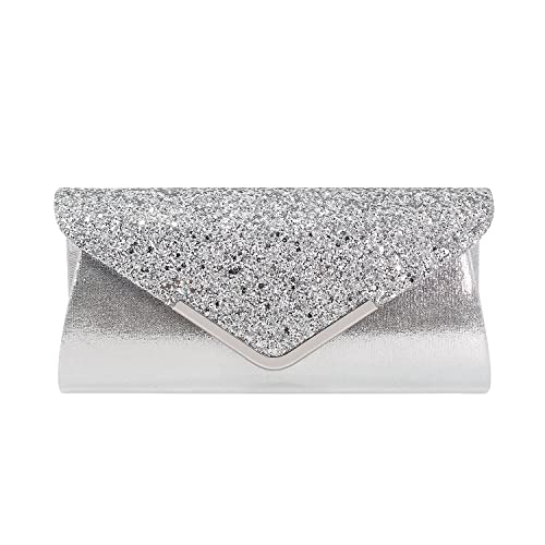 Syrads Damen Pochette Glitter Clutch Bag Abendtasche Modische Umhängetasche Eleganter Umschlag Umhängetaschen,Silber von Syrads