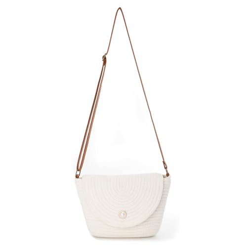 Syrads Damen Sommer Stroh Geflochtene Schulter Umhängetasche Verstellbare Schulterriemen Gewebter Strand Handgefertigte Tasche,Beige von Syrads