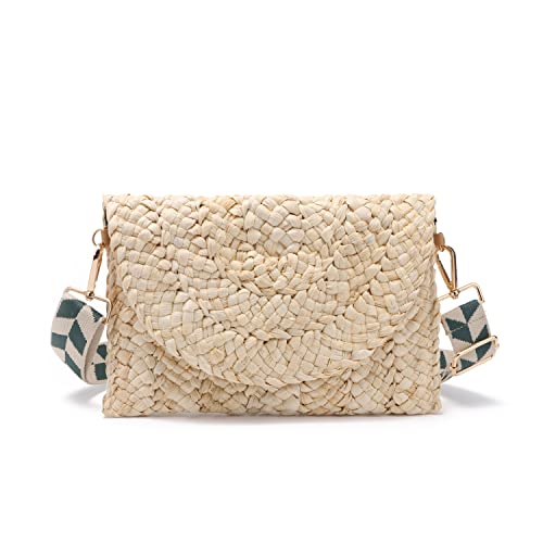 Syrads Damen Sommer gewebte Stroh Clutches gewebte Handtasche Stroh Umhängetasche Strandurlaub Tasche,beige 04 von Syrads