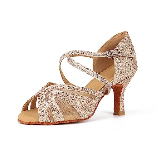 Syrads Damen Standard & Latein Tanzschuhe Salsa Tango Walzer Bachata Kizomba Modern Tanzschuhe mit Strasssteinen,Gold 7.5cm Heel,41 EU Syrads Damen Standard & Latein Tanzschuhe Salsa Tango Walzer Bachata Kizomba Modern Tanzschuhe mit Strasssteinen,Gold 7.5cm Heel,41 EU von Syrads