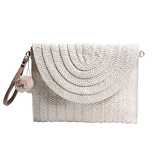 Syrads Damen Stroh Abend Clutch Geldbörse Sommer Strand Handtasche Stroh gewebte Umschlagtasche,Beige 2 von Syrads