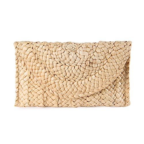 Syrads Damen Stroh Abend Clutch Geldbörse Sommer Strand Handtasche Stroh gewebte Umschlagtasche,Beige von Syrads