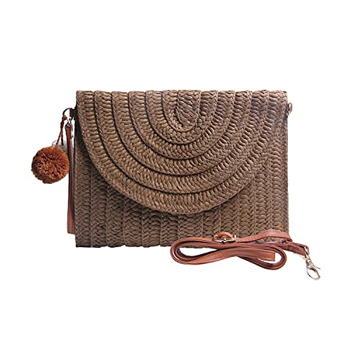 Syrads Damen Stroh Abend Clutch Geldbörse Sommer Strand Handtasche Stroh gewebte Umschlagtasche,Dunkelbraun von Syrads