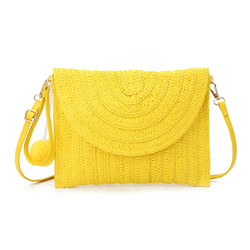 Syrads Damen Stroh Abend Clutch Geldbörse Sommer Strand Handtasche Stroh gewebte Umschlagtasche,Gelb C Syrads Damen Stroh Abend Clutch Geldbörse Sommer Strand Handtasche Stroh gewebte Umschlagtasche,Gelb C von Syrads