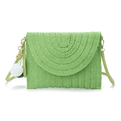 Syrads Damen Stroh Abend Clutch Geldbörse Sommer Strand Handtasche Stroh gewebte Umschlagtasche,Grün 01C von Syrads