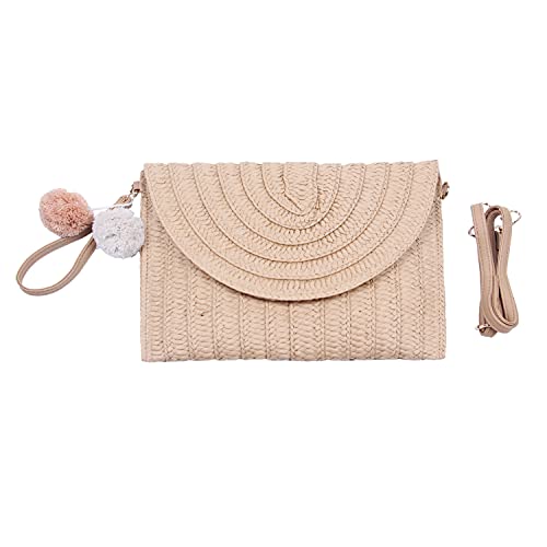 Syrads Damen Stroh Abend Clutch Geldbörse Sommer Strand Handtasche Stroh gewebte Umschlagtasche,Hellbraun von Syrads