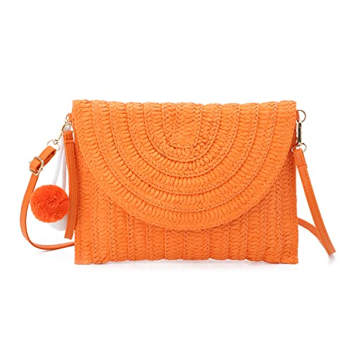 Syrads Damen Stroh Abend Clutch Geldbörse Sommer Strand Handtasche Stroh gewebte Umschlagtasche,Orange C von Syrads