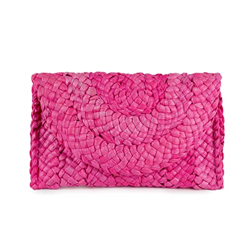 Syrads Damen Stroh Abend Clutch Geldbörse Sommer Strand Handtasche Stroh gewebte Umschlagtasche,Rosarot von Syrads
