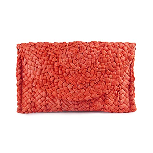 Syrads Damen Stroh Abend Clutch Geldbörse Sommer Strand Handtasche Stroh gewebte Umschlagtasche,Rot von Syrads