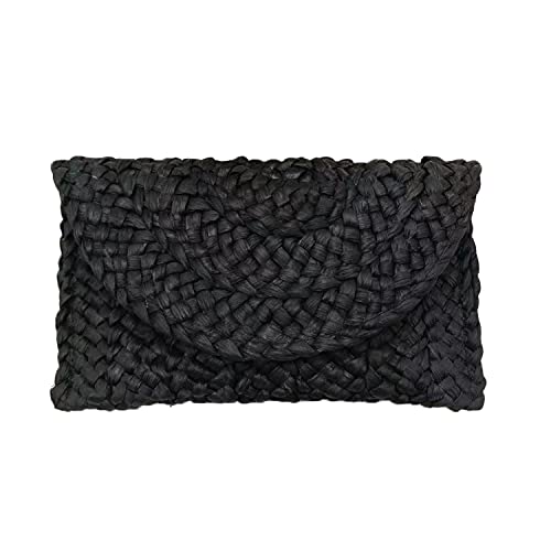 Syrads Damen Stroh Abend Clutch Geldbörse Sommer Strand Handtasche Stroh gewebte Umschlagtasche,Schwarz von Syrads