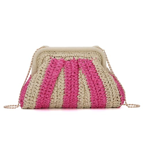 Syrads Damen Stroh Clutch Geldbörse Sommer Stroh Cloud gewebte Schultertasche Handtasche,Beige von Syrads