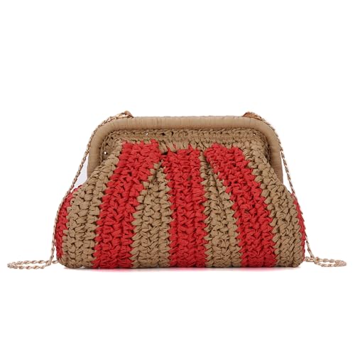 Syrads Damen Stroh Clutch Geldbörse Sommer Stroh Cloud gewebte Schultertasche Handtasche,Khaki von Syrads