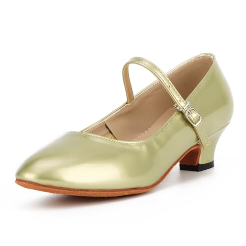 Syrads Damen Tempo Tanzschuhe Damen Latein Tanzschuhe Wildleder Sohle Ballsaal Salsa Tanz Charakter Schuhe,Gold 3.5cm Heel,40 EU von Syrads