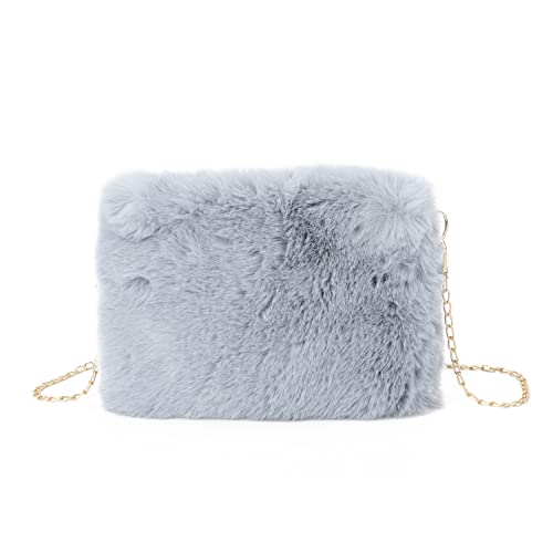 Syrads Damen Umhängetasche aus weichem Plüsch Clutch Handtasche mit Kette,Grau von Syrads