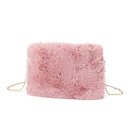 Syrads Damen Umhängetasche aus weichem Plüsch Clutch Handtasche mit Kette,Rosa von Syrads