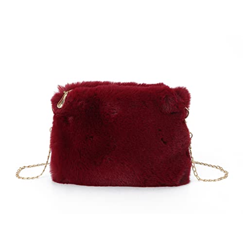 Syrads Damen Umhängetasche aus weichem Plüsch Clutch Handtasche mit Kette,Rot von Syrads