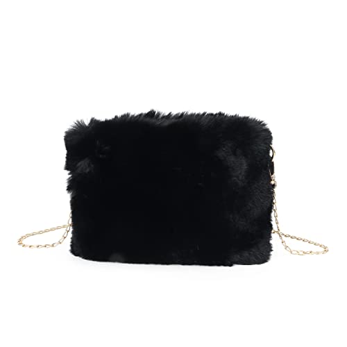 Syrads Damen Umhängetasche aus weichem Plüsch Clutch Handtasche mit Kette,Schwarz von Syrads