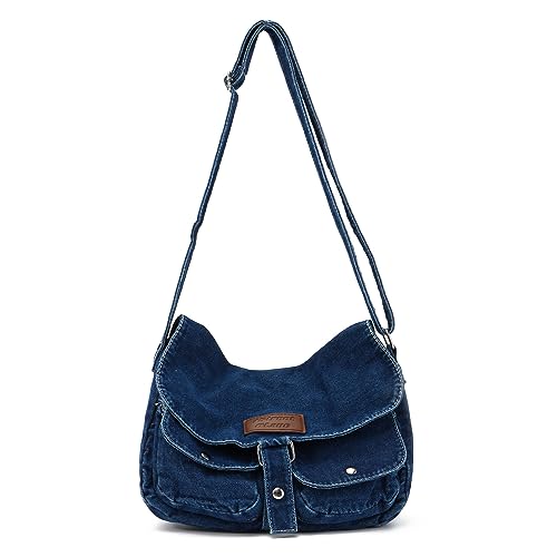 Syrads Denim-Umhängetasche lässiger Stil leichte Retro-Reise-Shopper-Umhängetasche,Dunkelblau von Syrads