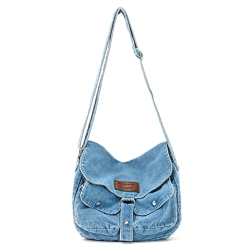 Syrads Denim-Umhängetasche lässiger Stil leichte Retro-Reise-Shopper-Umhängetasche,Hellblau von Syrads