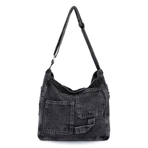 Syrads Denim Umhängetaschen Umhängetasche Denim Tote Bag Hobo Bags Frauen Schulter Umhängetasche Handtasche Geldbörsen,Schwarz von Syrads