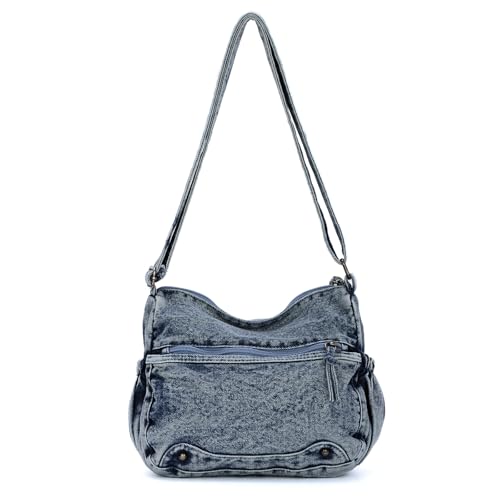 Syrads Frauen Denim Umhängetasche Hobo Taschen Tote Taschen Retro Reise Shopper Schultertaschen,Blau von Syrads