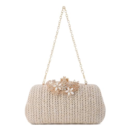 Syrads Handtaschen für Frauen Urlaub Clutch Geldbörsen Strand Abend Clutch Taschen Schulter Hochzeit Cocktail Abschlussball Clutches,Beige von Syrads