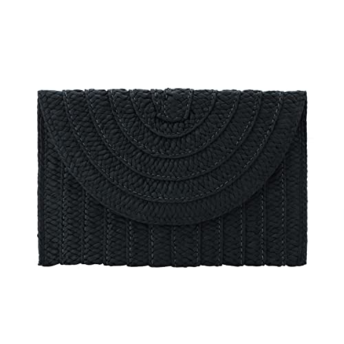 Syrads Stroh Clutch Tasche für Damen Sommer Clutch Geldbörsen Strandumschlag Clutches Geldbörse Strandtasche,Schwarz von Syrads