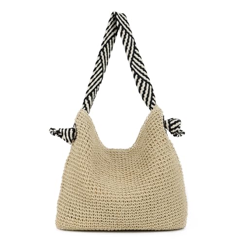 Syrads Stroh Handtaschen Geldbörsen Umhängetasche Lässig gewebte Strandtaschen Sommer Tragetaschen,Beigefarbener Schulterstil von Syrads