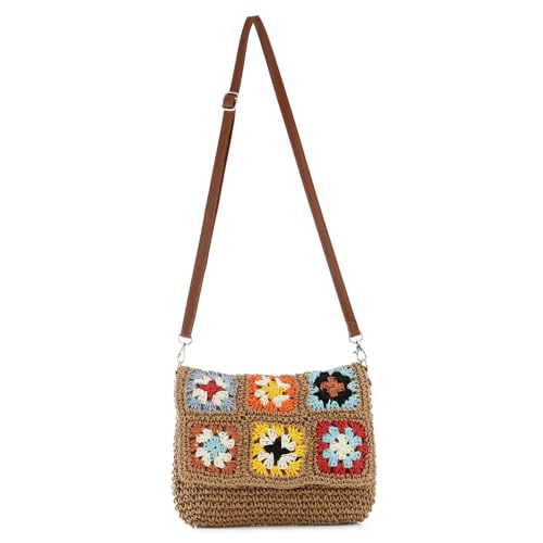 Syrads Stroh Strandtasche für Damen Handtasche Casual Sommer Strand Stroh Umhängetasche Stroh Umhängetasche,Kaffee von Syrads