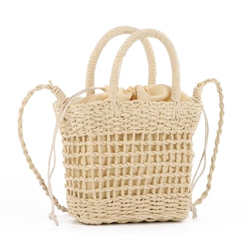 Syrads Stroh Strandtasche für Damen Sommer handgewebte Taschen Geldbörse Stroh Handtasche Clutch,Beige von Syrads