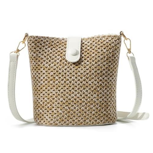 Syrads Stroh-Umhängetasche für Damen Sommer-Stroh-Umhängetasche Strandtasche Hobos-Umhängetasche Urlaubstasche,Weiß von Syrads