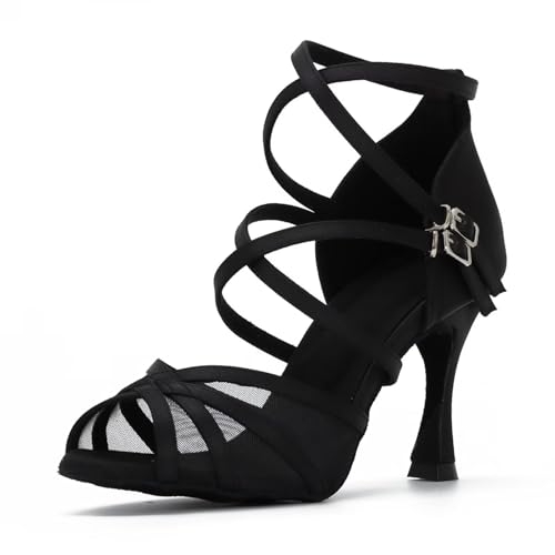 Syrads Tanzschuhe für Frauen Latin Ballroom Hochzeitsschuhe Mesh Braut Hochzeit Formelle Tanzschuhe,Schwarz 9cm Heel,37 EU von Syrads