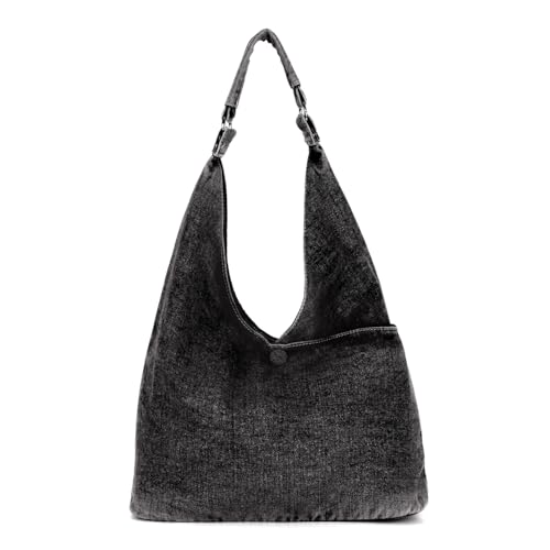 Syrads Umhängetasche Frauen Hobo Tote Bag Canvas Denim Umhängetasche für Frauen Geldbörse mit großem Fassungsvermögen,Schwarz von Syrads