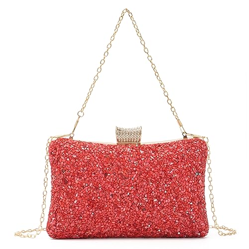 Syrads Vintage Clutch Abendhandtaschen Abendessen Taschen Damen Pures Hochzeit Party Handtasche Geldbörse,Rot von Syrads