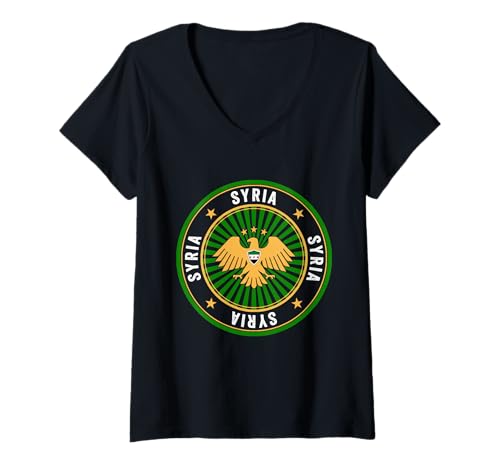 Damen Syrien-Logo, Syrien-Flagge, Syrien, Syrien. T-Shirt mit V-Ausschnitt Damen Syrien-Logo, Syrien-Flagge, Syrien, Syrien. T-Shirt mit V-Ausschnitt von Syria,Syria logo,Syrian,Syria flag.