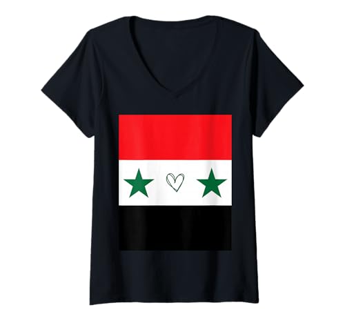 Damen Syrien Flagge Syrisches Herz Stolzer Erbe Nationale Identität T-Shirt mit V-Ausschnitt Damen Syrien Flagge Syrisches Herz Stolzer Erbe Nationale Identität T-Shirt mit V-Ausschnitt von Syria Flag Syrian Proud National Gifts Idea