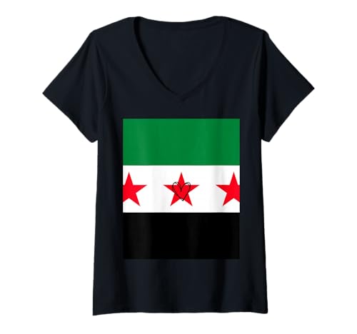 Damen Syrien New Flag Syrian Heart Proud Democracy National Day T-Shirt mit V-Ausschnitt von Syria New Flag Syrian Proud National Gifts Idea