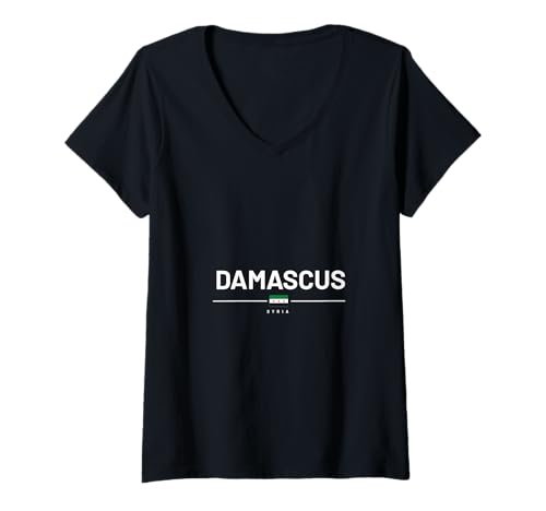 Damen Damascus Syrien Heritage Flagge T-Shirt mit V-Ausschnitt Damen Damascus Syrien Heritage Flagge T-Shirt mit V-Ausschnitt von Syrian Flag