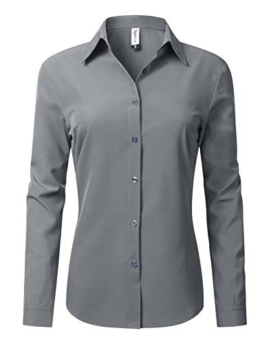 Syrirotus Damen Bluse mit Knopfleiste, dehnbar, langärmelig, leger, legere Bluse, grau, Groß von Syrirotus