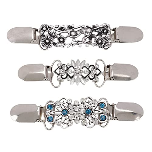 Syrisora ​​3 Stück Hohle Glänzende Blumen-Cardigan-Clip-Kragen-Clip Damen-Pullover, Bluse, Schal von Syrisora