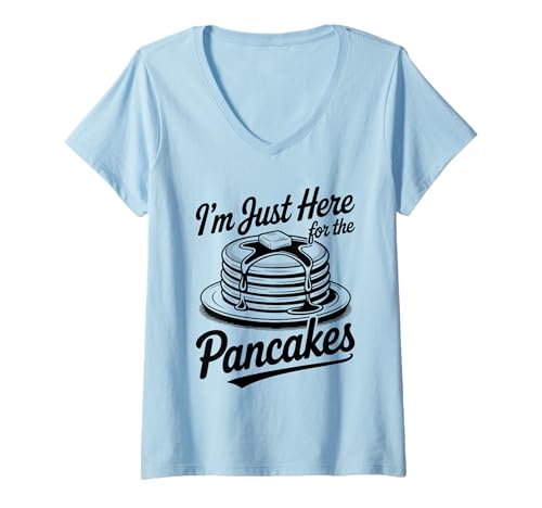 Damen Ich Bin nur wegen der Pancakes Sleepover Slumber Party Hier T-Shirt mit V-Ausschnitt Damen Ich Bin nur wegen der Pancakes Sleepover Slumber Party Hier T-Shirt mit V-Ausschnitt von Syrup & Slippers