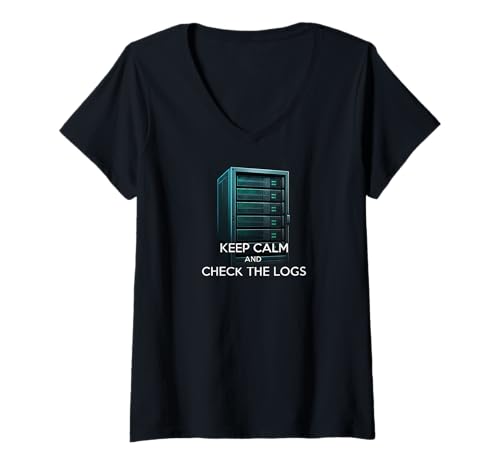 Damen Keep Calm And Check The Logs Sysadmin IT Tech Humor T-Shirt mit V-Ausschnitt Damen Keep Calm And Check The Logs Sysadmin IT Tech Humor T-Shirt mit V-Ausschnitt von Sysadmin Debug Life IT Apparel